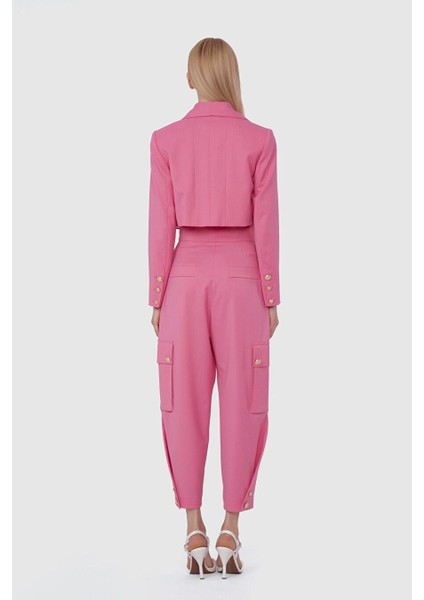 Metalik Düğmeli Crop Pembe Ceket fiyatları