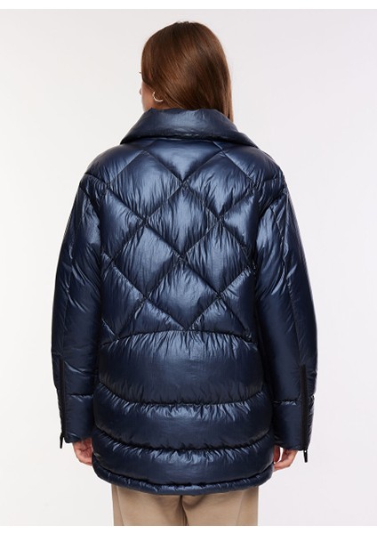 Dik Yaka Lacivert Kadın Mont F3WL-MNT7 fırsatları