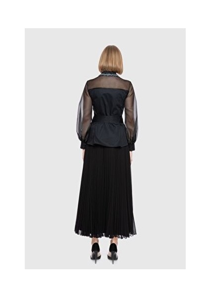 Organze Garnili Işleme Detaylı Siyah Gömlek modelleri