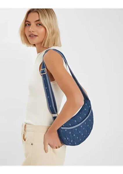 Polka Dot Denim Çapraz Çanta
