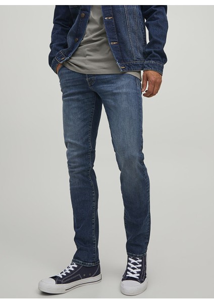 Lacivert Erkek Dar Paça Slim Fit Denim Pantolon 12223628_JJIGLENN Jjıfox Jos 547 50