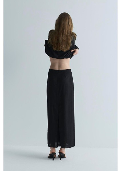 Siyah Jaylen Düz Kesim Keten Etek modelleri