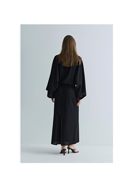 Siyah Jaylen Düz Kesim Keten Etek fırsatları