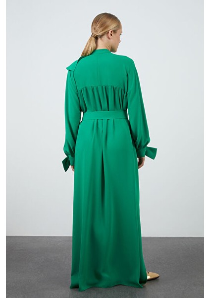 Işleme Detaylı Volanlı Yeşil Elbise indirimleri