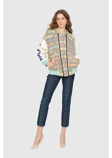 Fermuar ve Nakiş Detayli Kaşe Bomber Ceket