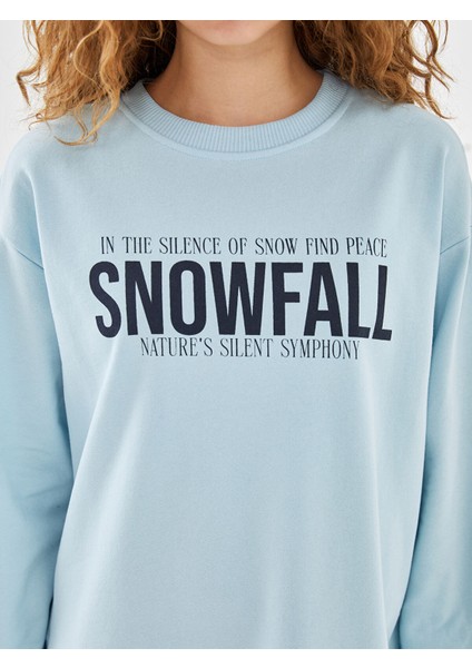 Yeni Sezon Bisiklet Yaka Baskılı Oversize Kadın Sweatshirt modelleri