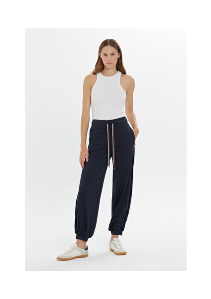 Bağlama Detaylı Paçaları Lastikli Lacivert Eşofman Altı