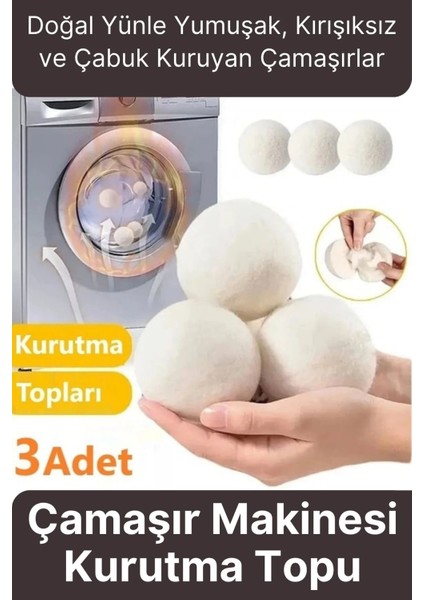 Sürtünme Engellen Kırışıklık Azaltıcı Çabuk Kuruma Yün Çamaşır Makinesi Kurutma Topu Yumuşatıcı 3'lü