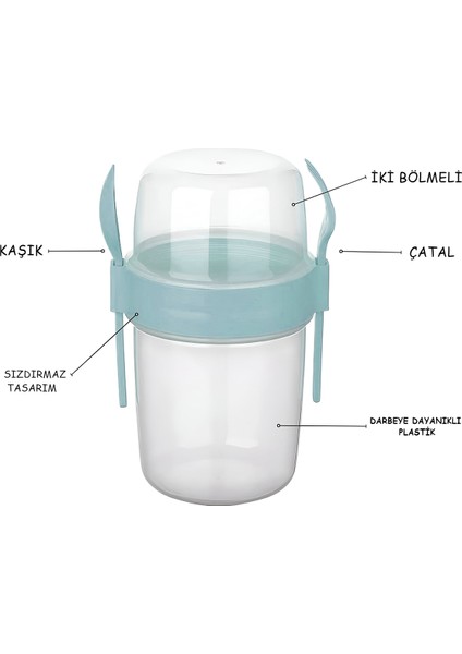 Dev Boy Kaşıklı Çatallı Ara Öğün Bardağı - Yemek Saklama Kabı 1100 ml Turkuaz fırsatları