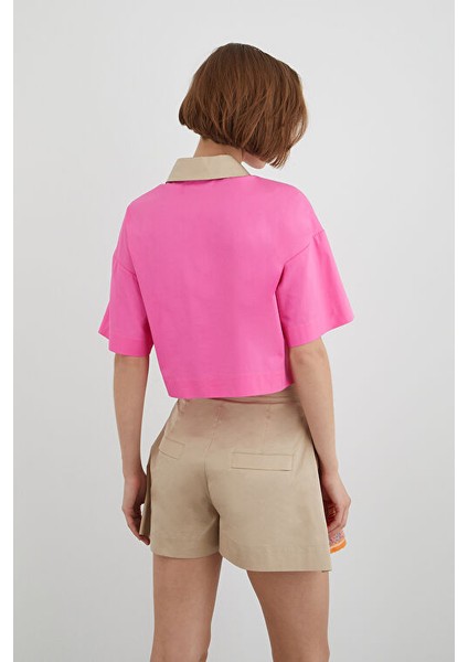 Nakış Detaylı Önden Fermuarlı Pembe Pamuklu Gömlek modelleri