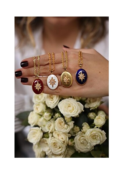 Bordo Mineli Kutup Yıldızı Madalyon Kolye Gold fiyatları