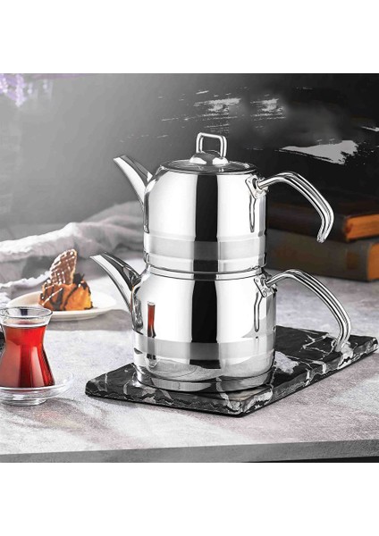 Enza Mini Boy Çelik Çaydanlık Takımı-Platin fiyatları