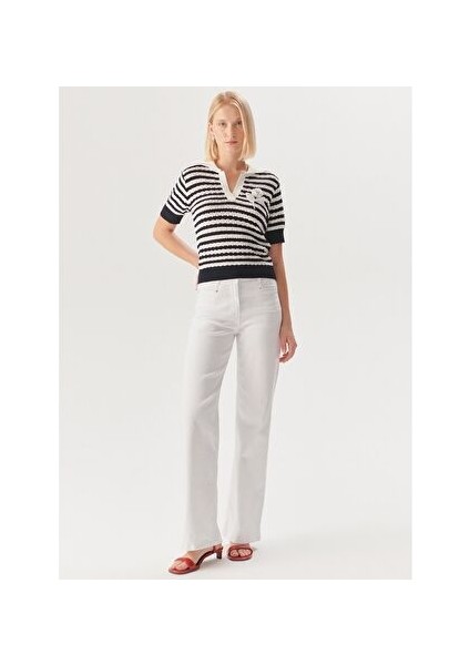 Pamuklu Beyaz Yüksek Bel Regular Fit Denim Pantolon