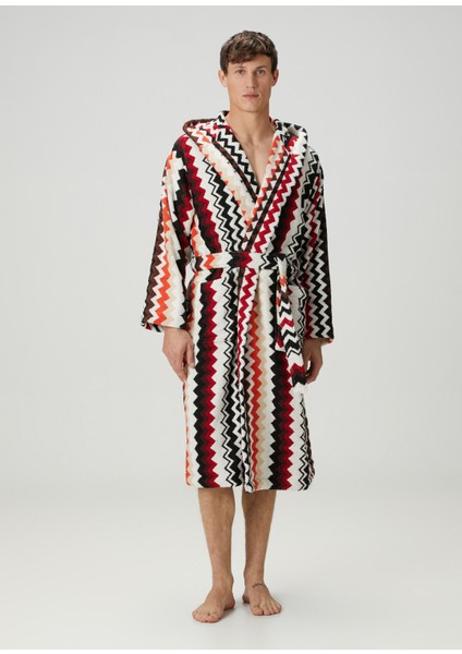Kırmızı Zikzak Desenli Bornoz