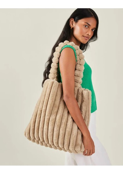 Kürklü Çanta Krem