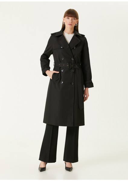 Siyah Kruvaze Keten Pardösü