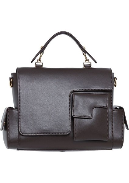 Çok Bölmeli Ayarlanabilir Uzun Saplı Çıtçıt Kapama Kahverengi Deri Çanta