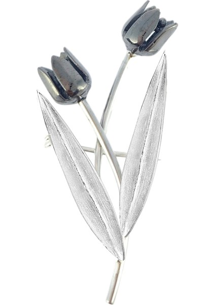 Siyah Lale 925 Ayar Gümüş Kadın Broş