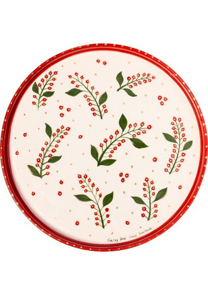 Xmas Cherry Berry Kırmızı Yılbaşı Seramik Tepsi