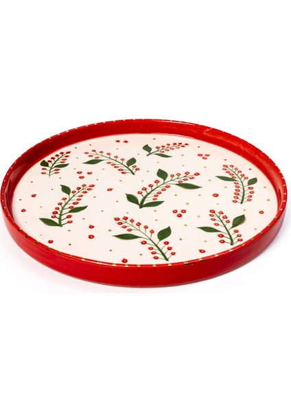 Xmas Cherry Berry Kırmızı Yılbaşı Seramik Tepsi fiyatları