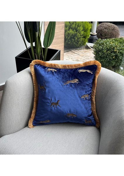 Dekoratif Leopar Desenli Lacivert Kadife Kırlent Kılıfı fiyatları