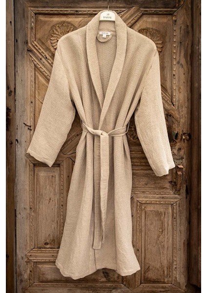 Linen Waffle Bornoz Bej