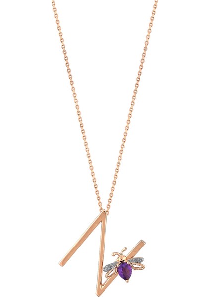 Letters Kadın N Harfi Ametist Pırlanta Altın Kolye