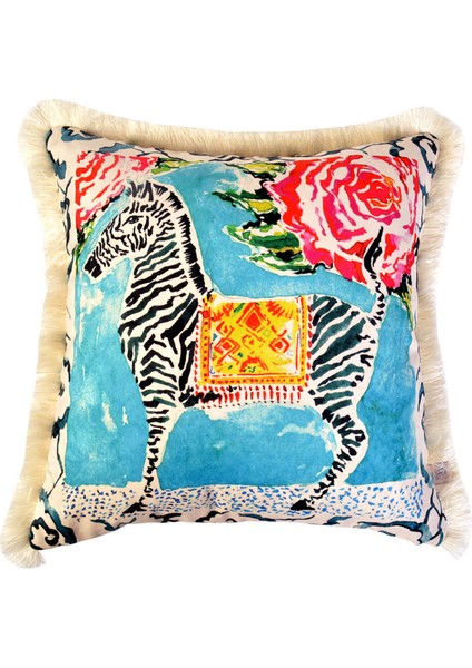 Zebra Desenli Kadife Dekoratif Kırlent Kılıfı 45 x 45 cm