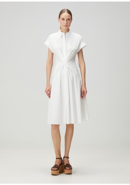 Beyaz Drape Detaylı Midi Elbise fiyatları