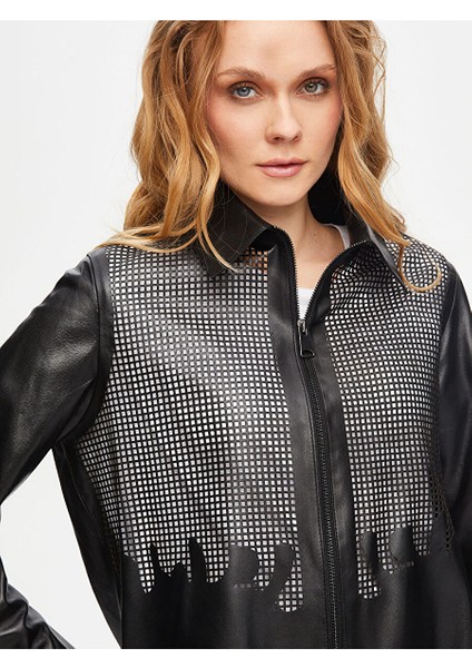 Perfore Desen Deri Ceket 69697 indirimleri