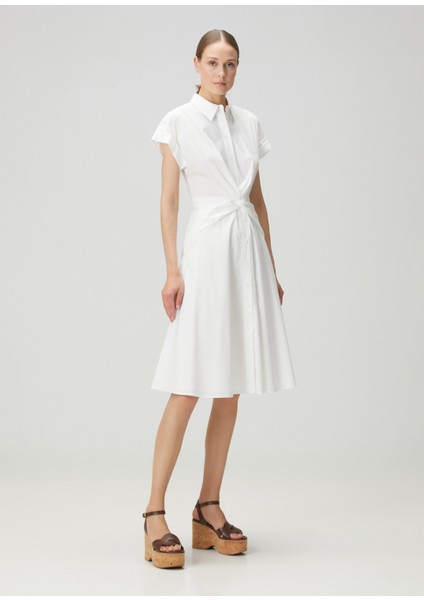Beyaz Drape Detaylı Midi Elbise modelleri