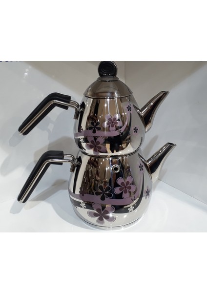 Damla Papatya Mini Boy Çelik Çaydanlık Takımı-Siyah fiyatları