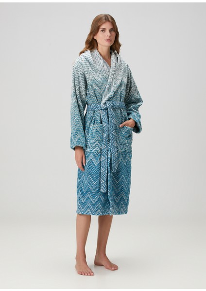 Mavi Zikzak Desenli Bornoz