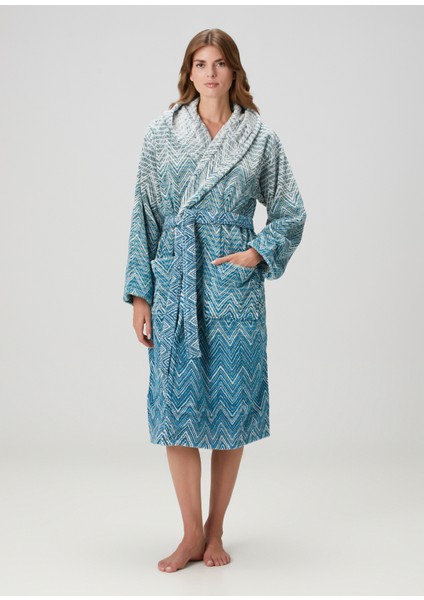 Mavi Zikzak Desenli Bornoz fiyatları