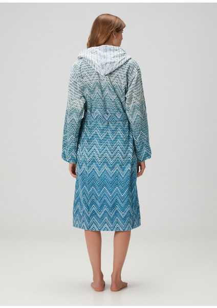 Mavi Zikzak Desenli Bornoz fırsatları