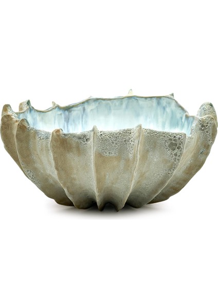 Coral No:8 Mavi Beyaz Seramik Dekoratif Kase 26 cm