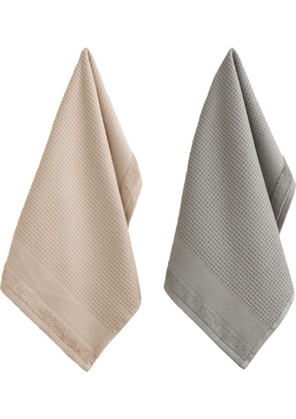 Adelına Gri Bej Pamuk Bambu 2'li Mutfak Havlusu Seti