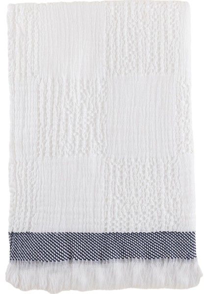 Oliver Beyaz Mavi Pamuklu Koltuk Şalı