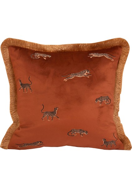 Dekoratif Leopar Desenli Kiremit Kadife Kırlent Kılıfı 45 x 45 cm