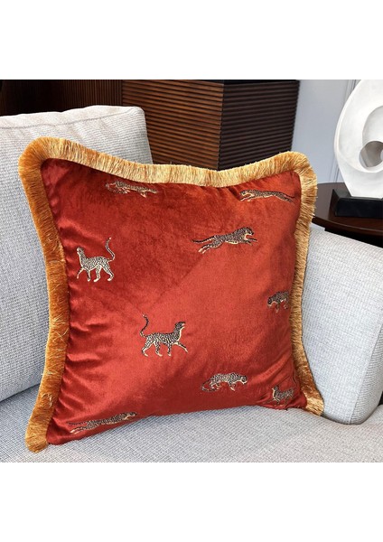 Dekoratif Leopar Desenli Kiremit Kadife Kırlent Kılıfı 45 x 45 cm fiyatları