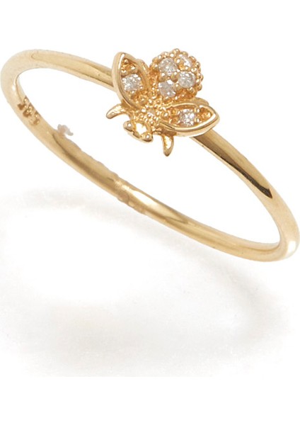 Taşlı Arı Detaylı Kadın Altın Yüzük