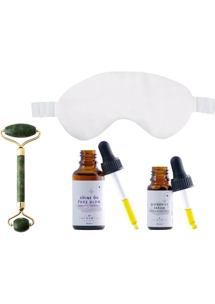 Beauty Sleep Beyaz Uyku Maskesi-Masaj Aleti-Aydınlatıcı Serum 30 ml ve Yenileyici Serum 10 ml Cilt Bakım Seti