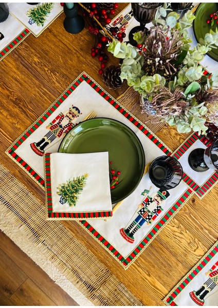 Dekoratif Nutcracker Kurşun Asker Desenli 2'li Keten Amerikan Servis fırsatları