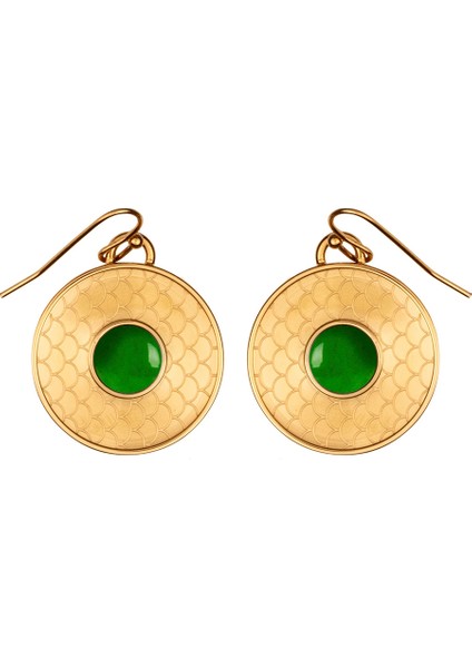 Salamander Cabochon Emerald Gold Kadın Küpe
