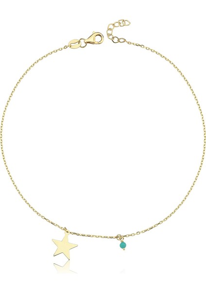 Tek Yıldız Firuze 14 Ayar Altın Kadın Halhal