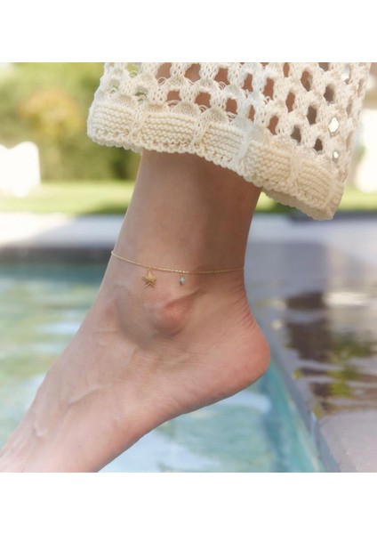 Tek Yıldız Firuze 14 Ayar Altın Kadın Halhal fiyatları