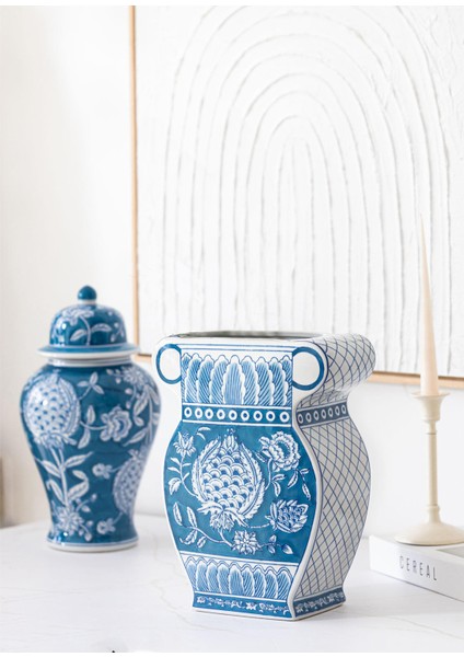 Mavi Seramik Dekoratif Küp Vazo 26 cm fiyatları