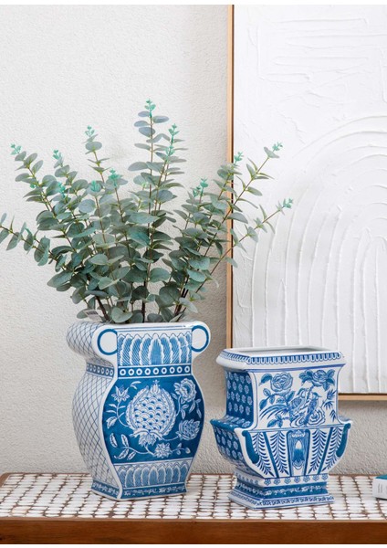 Mavi Seramik Dekoratif Küp Vazo 26 cm modelleri