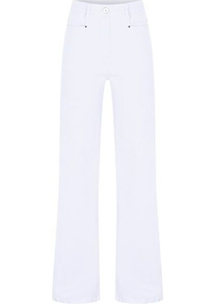 Pamuklu Beyaz Yüksek Bel Regular Fit Denim Pantolon fiyatları