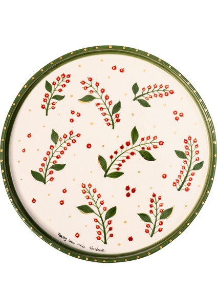 Xmas Cherry Berry Yeşil Seramik Servis Tepsisi